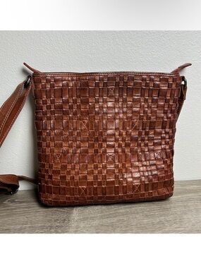 Anthropologie Vilenca Holland Woven Leather Cognac Crossbody Bag